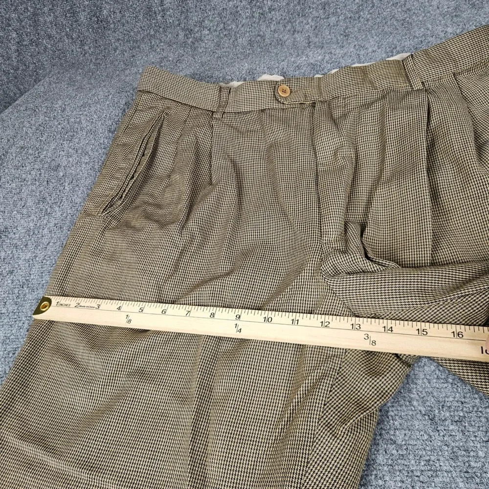 Zanella Mens 38 Pleated Wool Trousers Houndstooth Made in Italy Tan Black 982